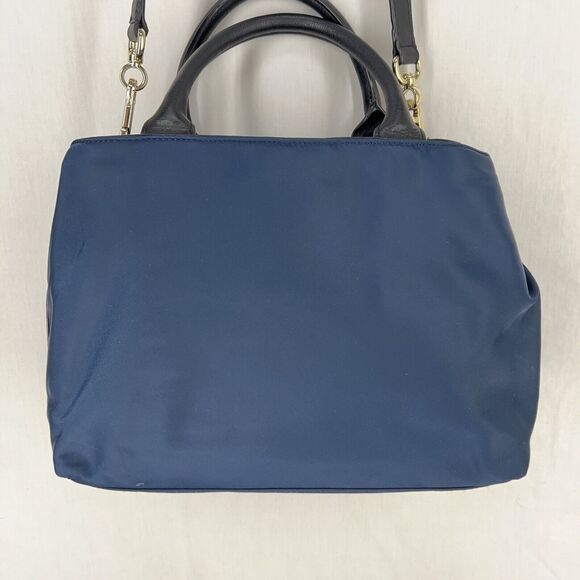 Karl Lagerfeld Paris Misto Black Leather and Blue Nylon Satchel Bag with Tags - Picture 7 of 15